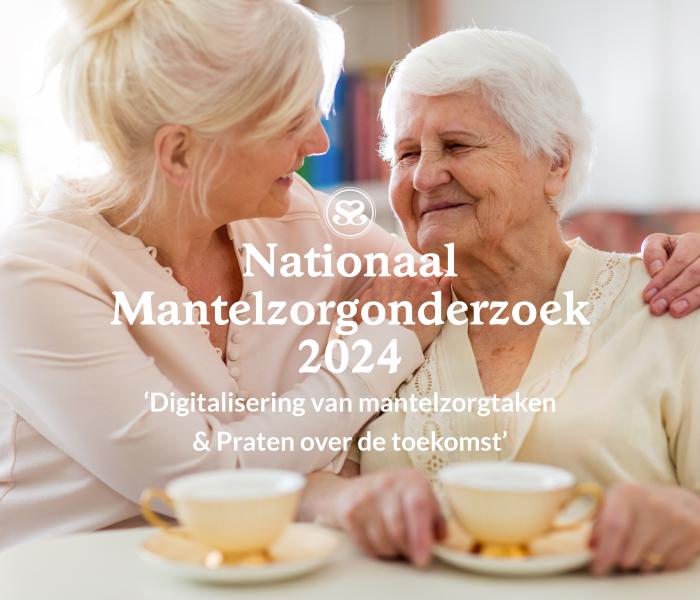 Beeld van senior en haar mantelzorger met tekst Nationaal Mantelzorgonderzoek